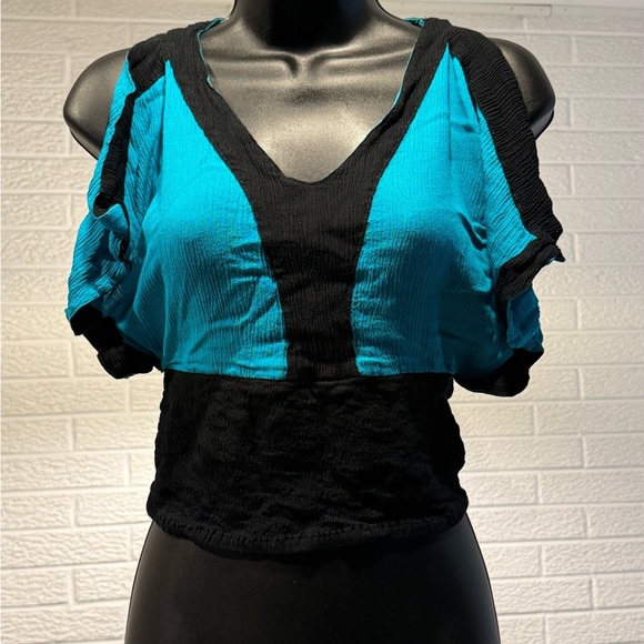 Other Tops - Blue Cut Out Crop Tank Top